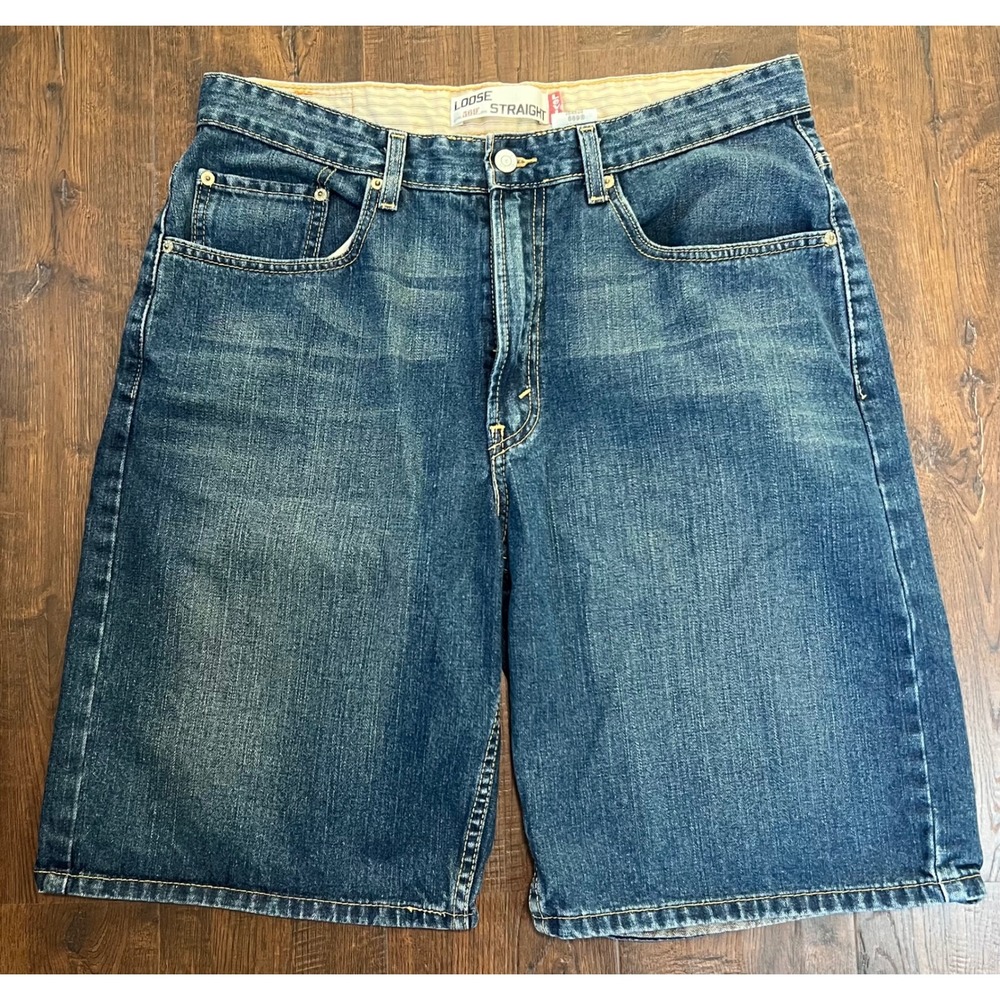 Levis 569 Loose Straight Denim Shorts Mens 33 Blue Medium Wash Jean Shorts